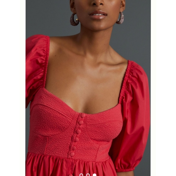 Anthropologie Maeve Puff-Sleeved Sweetheart MIni Dress size M - Picture 3 of 6